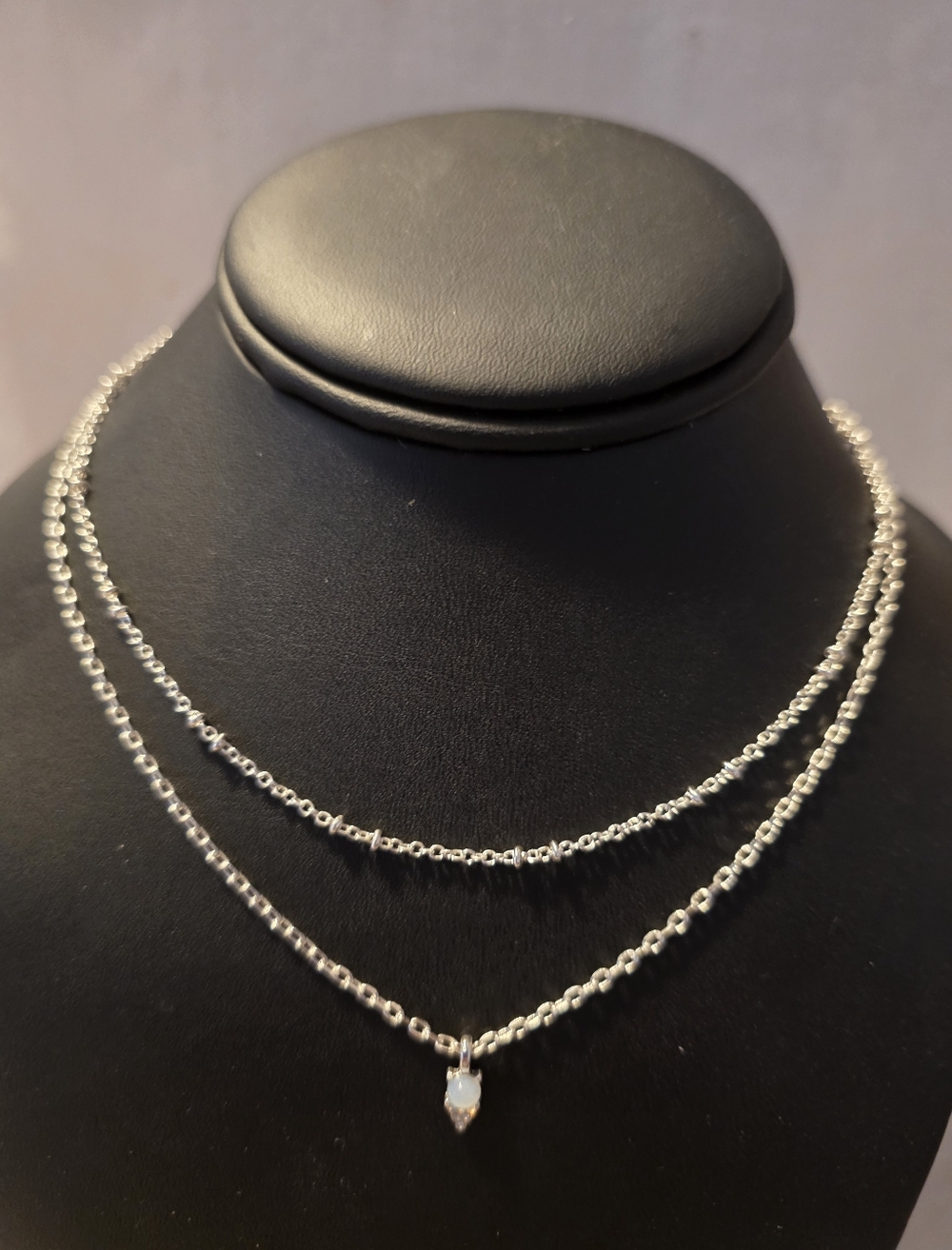 Beautiful Loren Conrad Silvertone Necklace With A Small Faux Opal Tearpdrop